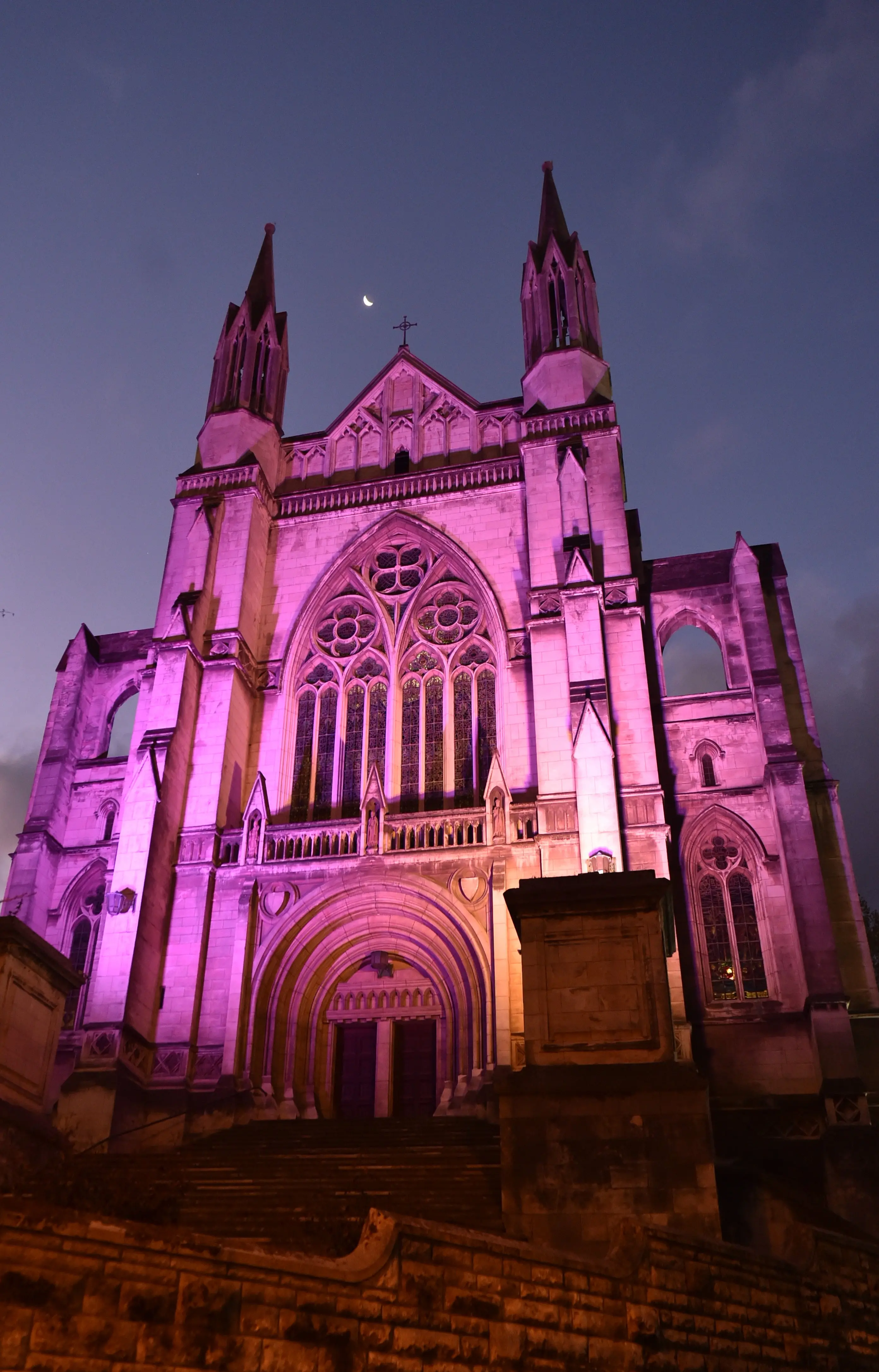 St Paul\\u2019s Cathedral, in Dunedin, was lit up in purple light on Friday night, to raise awareness of Developmental Language Disorder\\u00A0(DLD). Photo: Gregor Richardson
