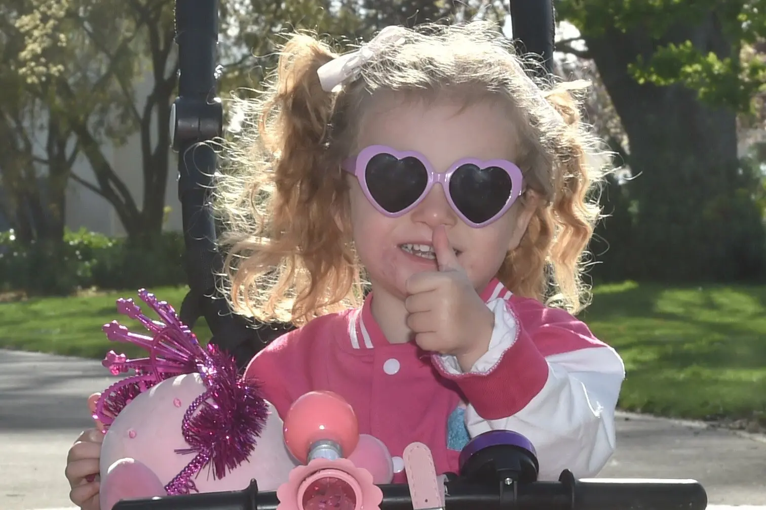 Dressed in pink, Kenzie Morton, 3, of Mosgiel, took part in the Mosgiel Pink Ribbon Community Walk on Saturday morning. Photo: Gregor Richardson