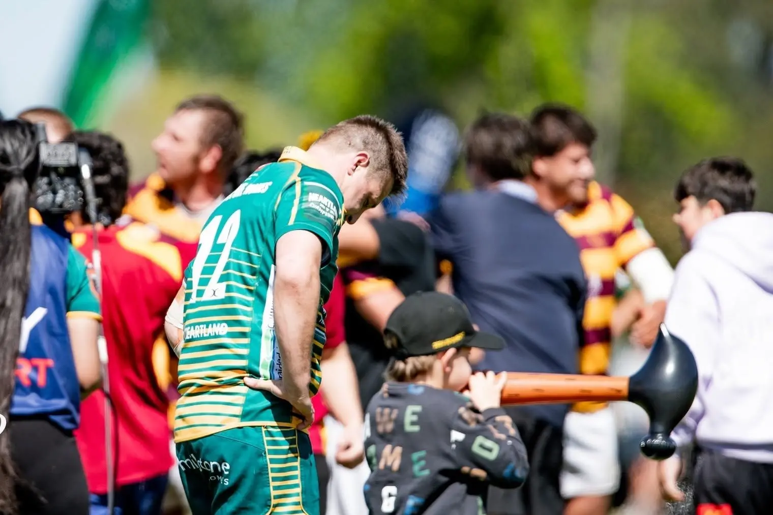 Mid Canterbury second five-eighth Tom Reekie cast a despondent figure after the Hammers 24-14 loss to King Country on Saturday Photo Heather Mackenzie
