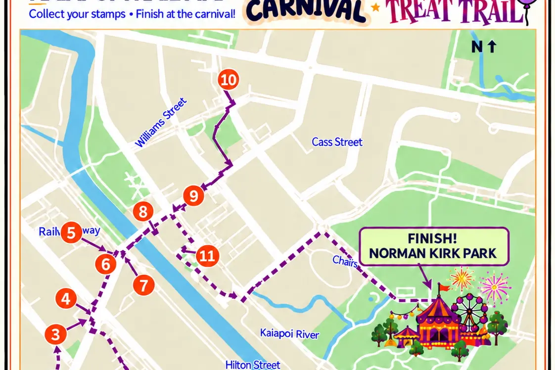 Halloween trail . . . The map for people seeking to complete the trail so they can be in to win a prize a the Halloween Twilight Carnival at Morman Kirk Park on Saturday, October 31, 2pm to 8.30pm. Image: Supplied