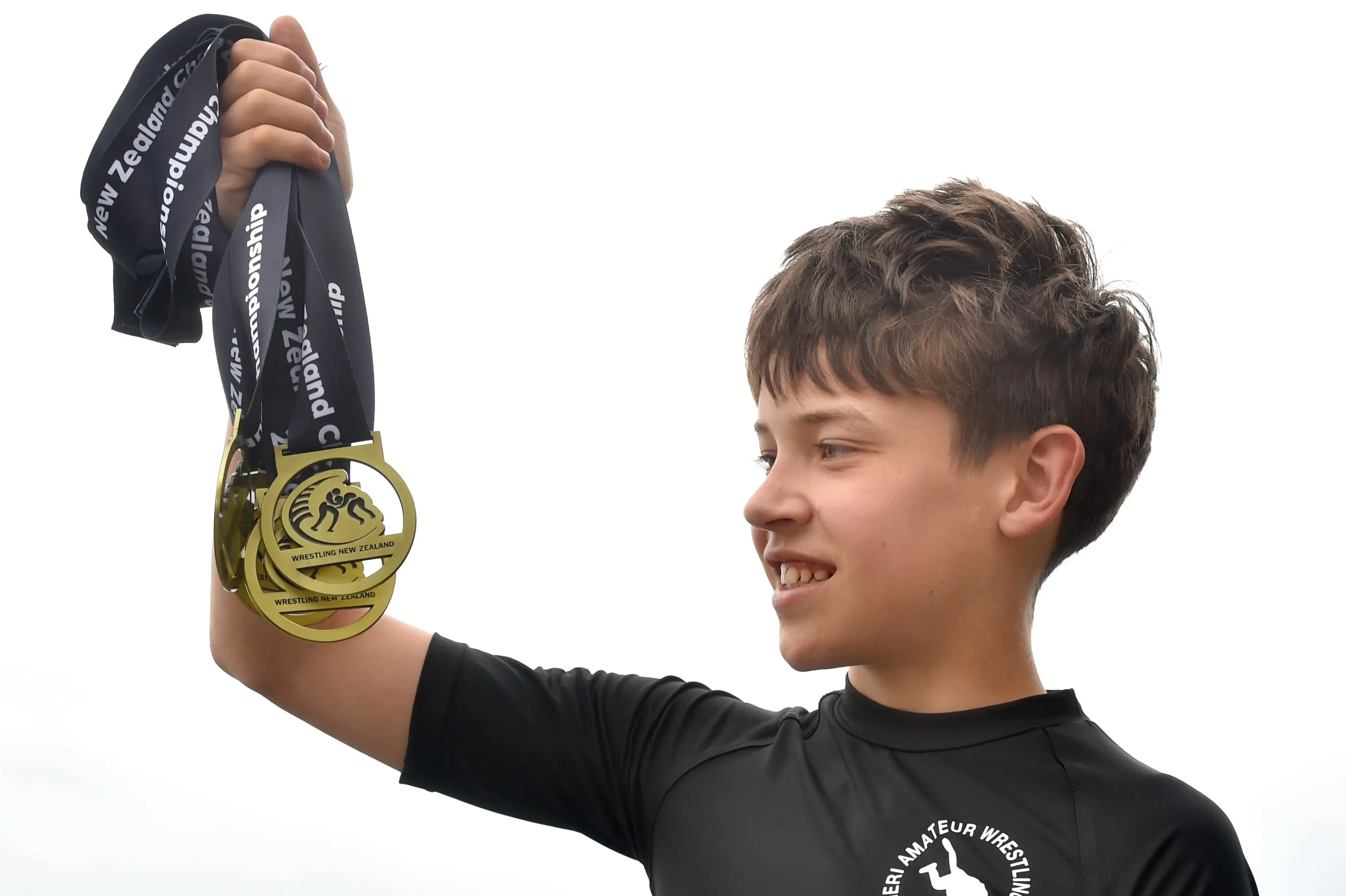 King\\'s High School year 9 student Jesse Brits, 13, has won four consecutive gold medals at national level for competing in wrestling. Photo: Gregor Richardson
