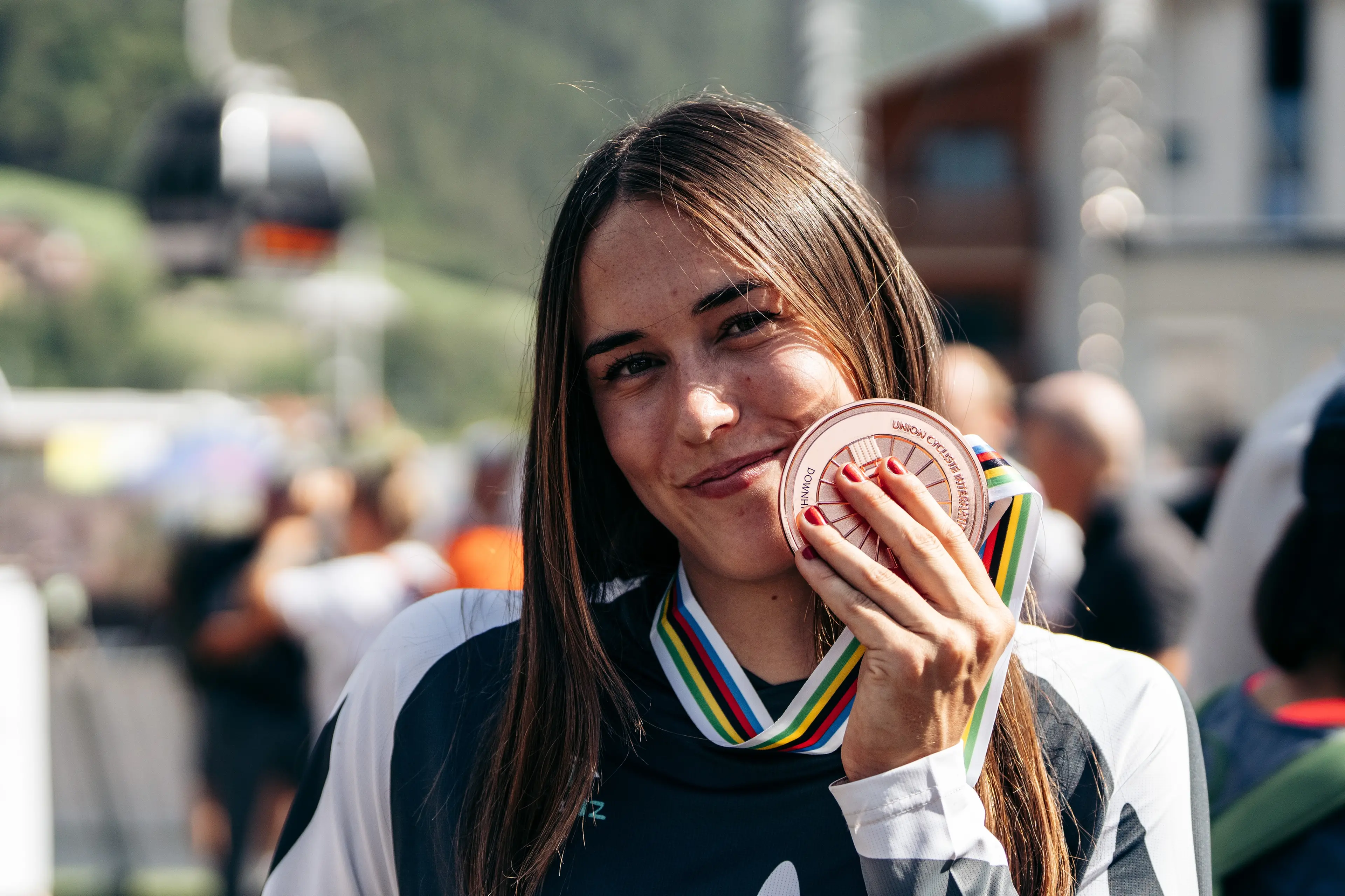 Rising force: Indy Deavoll with her bronze medal from the UCI World Championships junior women\\u2019s downhill in Italy in August. Photos: Mediamoni/Monica Gasbichler