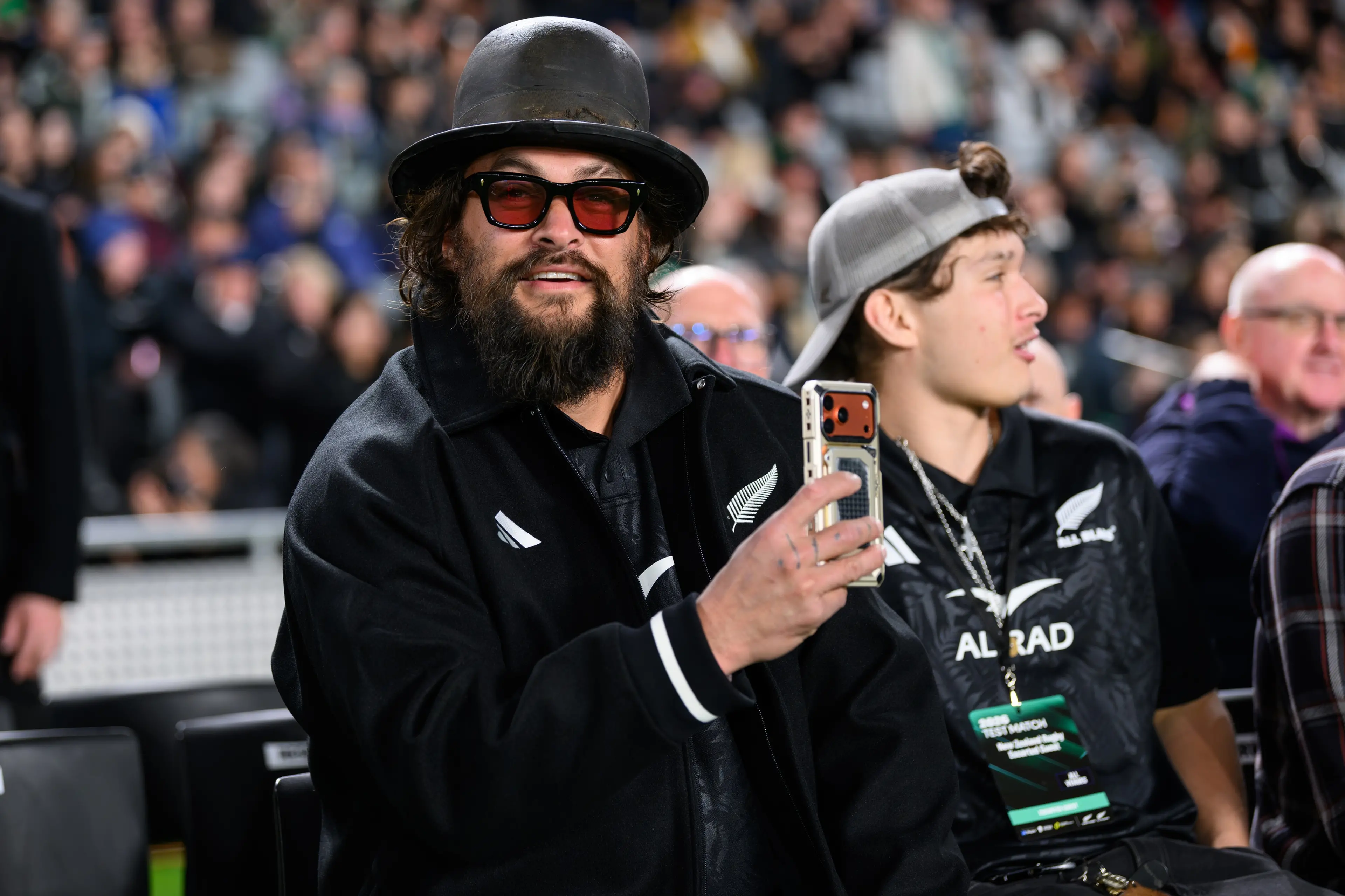 <p>Jason Momoa at the All Blacks v Ireland test in Auckland earlier this year. Photo: Kai Schwoerer - Nations Championship/Nations Championship via Getty Images</p>\\n