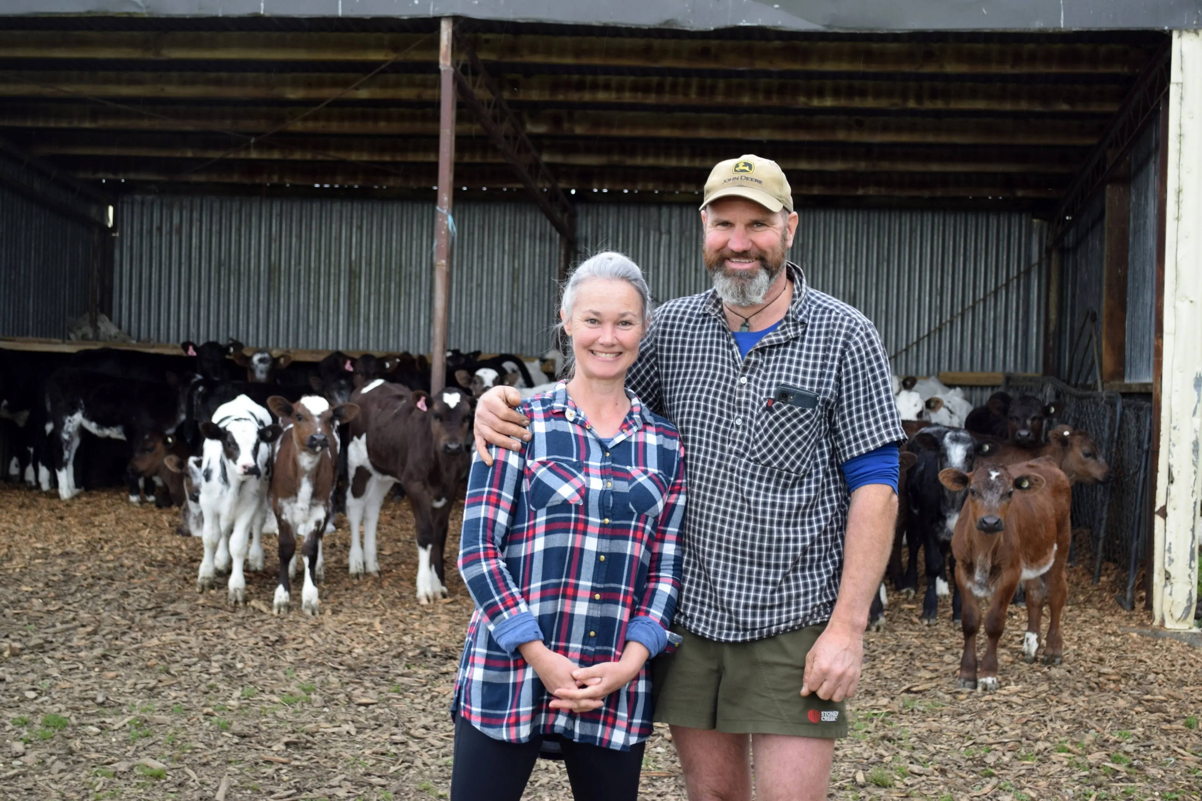 Matt and Christina Bradfield and their beef calves on their dairy farm Riverbanks in Mataura Island, south of Edendale.\\u00A0Photo: Shawn McAvinue