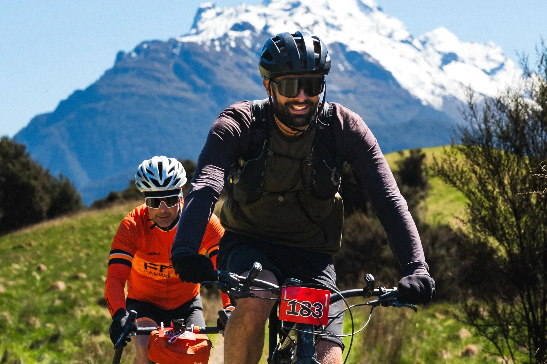 Pedalling in paradise: Pete Robinson, right, of Queenstown, and Blair Macdonald, of Wellington, on the trail in Saturday\\u2019s Glenorchy Grind. Photo: Tim Shoultz