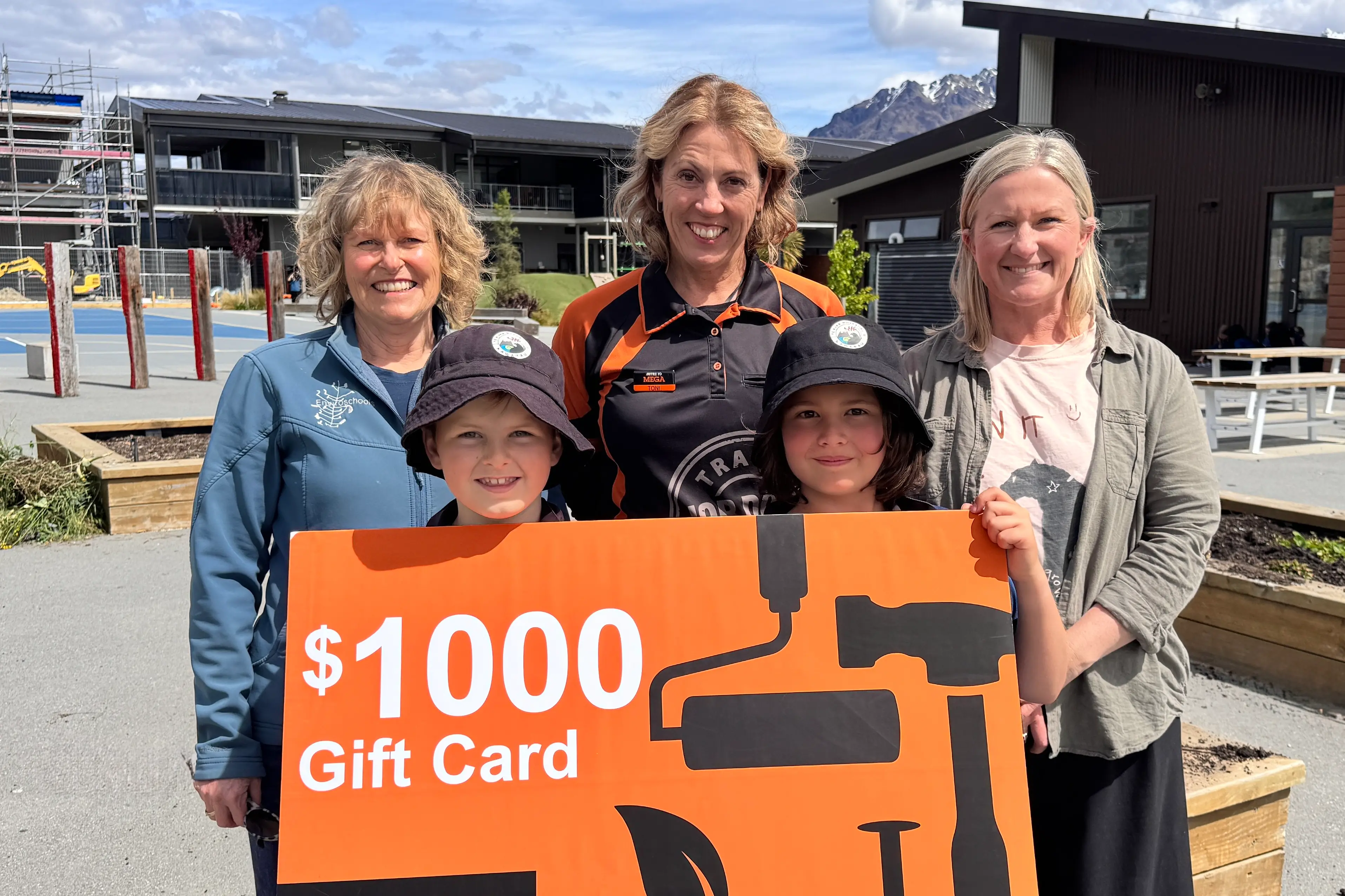 Dig this: At this week\\u2019s presentation at Te Kura Whakatipu O Kawarau\\u00A0of a $1000 Mitre 10 Mega garden and sustainainability grant are, back row from left, Queenstown-based Enviroschools facilitator Nicky Grant, Mitre 10 Mega\\u2019s local marketing & promotions manager Toni Boatwright, teacher Victoria Jenkins and, front row, students Kavan Nayer, 9, and Michael Gardyne, 9. Photo: Supplied