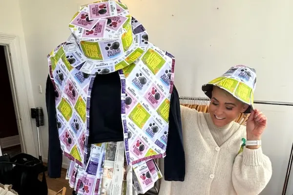 Tineka Dear with some of the garments created by students from schools around Geraldine. Photo: Supplied