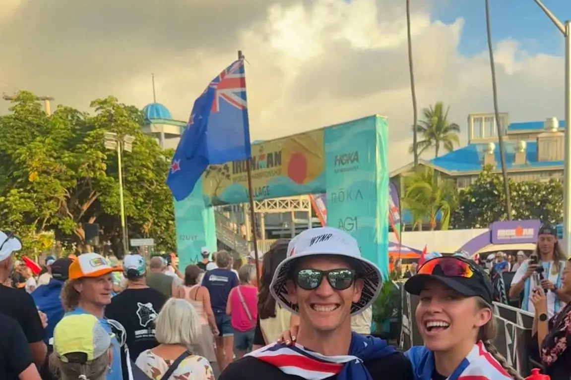 Proud Kiwis: Queenstown\\u2019s Aaron Fleming and Charlotte Hall at the Ironman world champs\\u2019 nations parade. Photo: Supplied