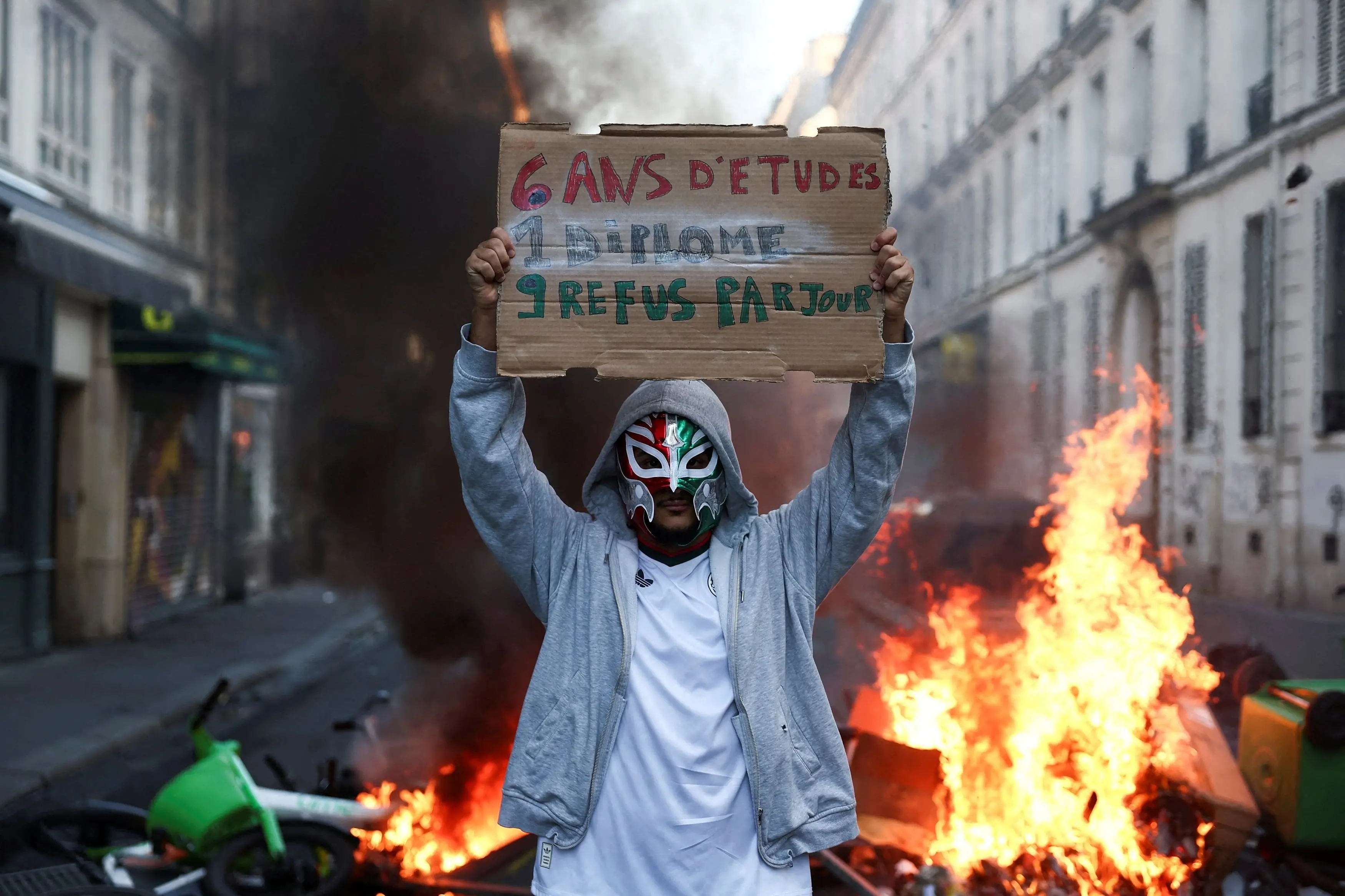 A protester in Paris the day after a national day of demonstrations against the cost of living and rising fuel prices. Photo: Reuters