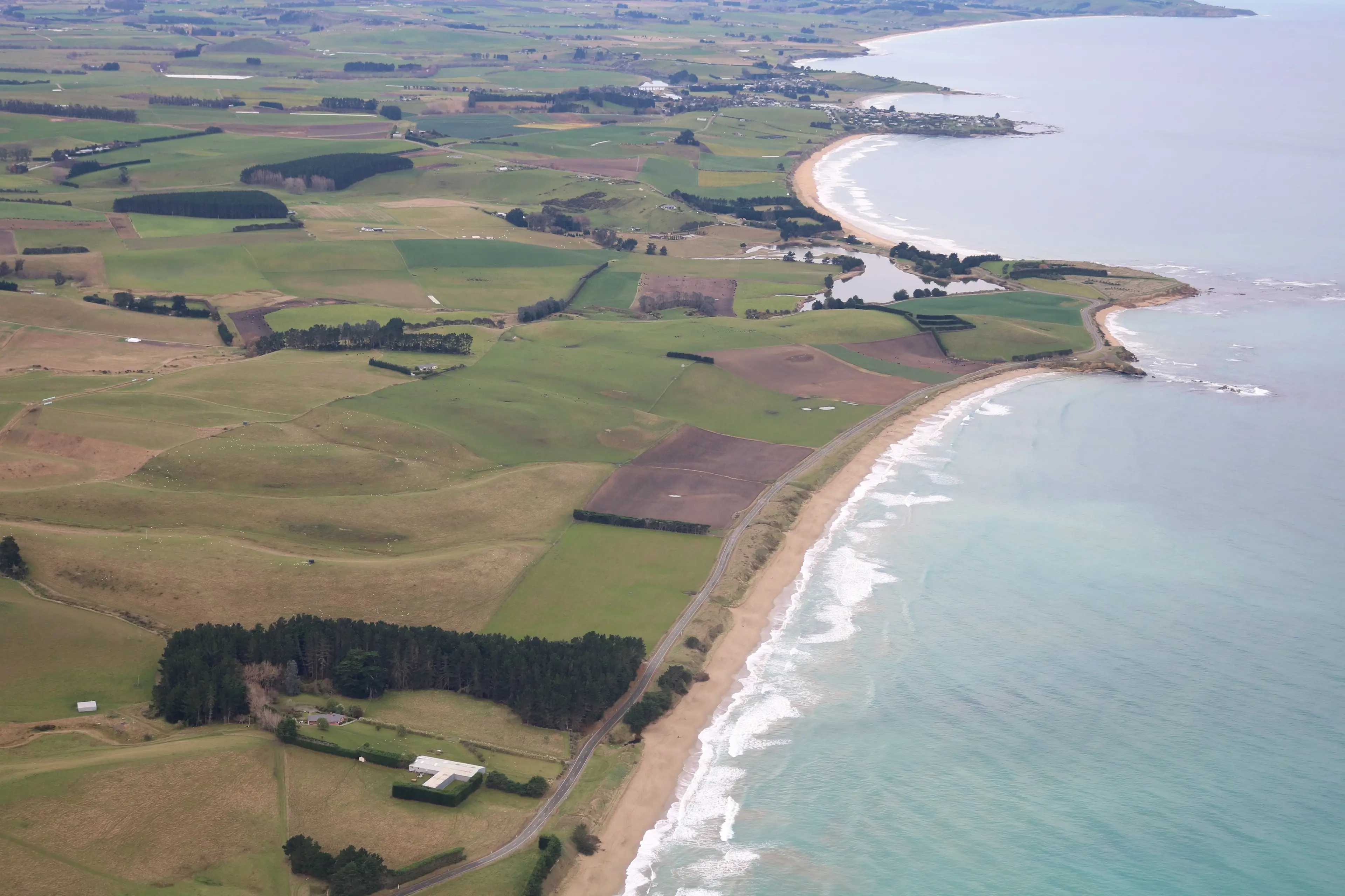 Waianakarua Rd leading to Bridge Point, All Day Bay and Kakanui. Photo: Charley-Kai John/North Otago Aero Club.