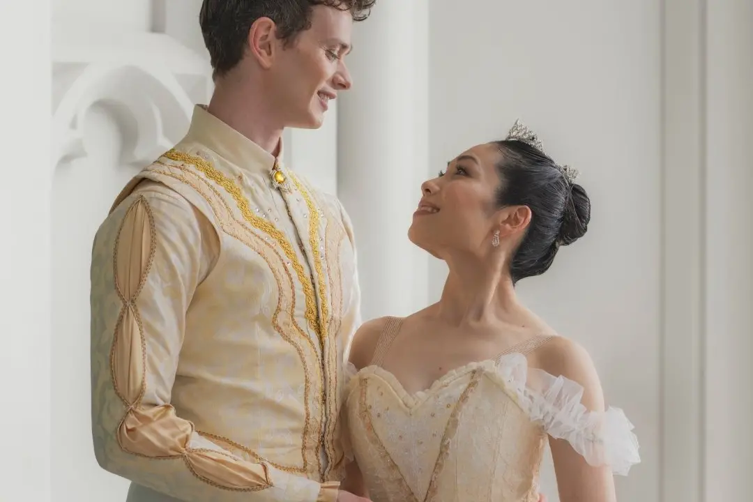 Royal New Zealand Ballet dancers Joshua Guillemot-Rodgerson and Mayu Tanigaito are depicted in a scene from Greg Horsman\\'s \"The Sleeping Beauty\", set to be performed at Dunedin\\'s Regent Theatre on November 21-22. Photo: Supplied