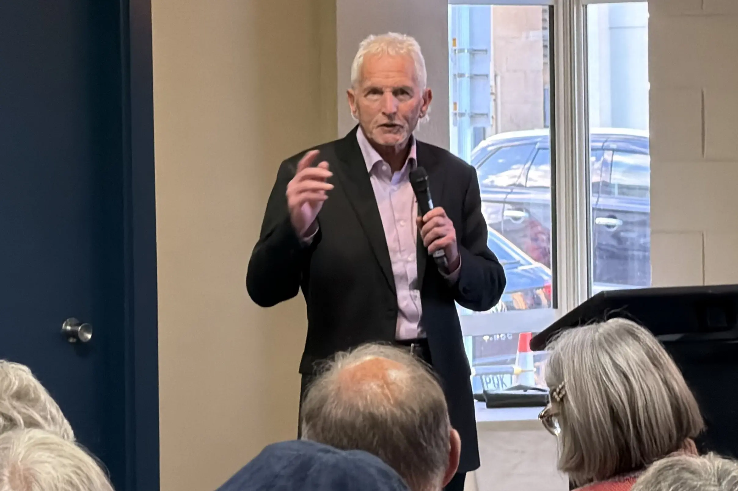 Michael Laws talking at an campaign meeting last month in Oamaru.Photo: Nic Duff