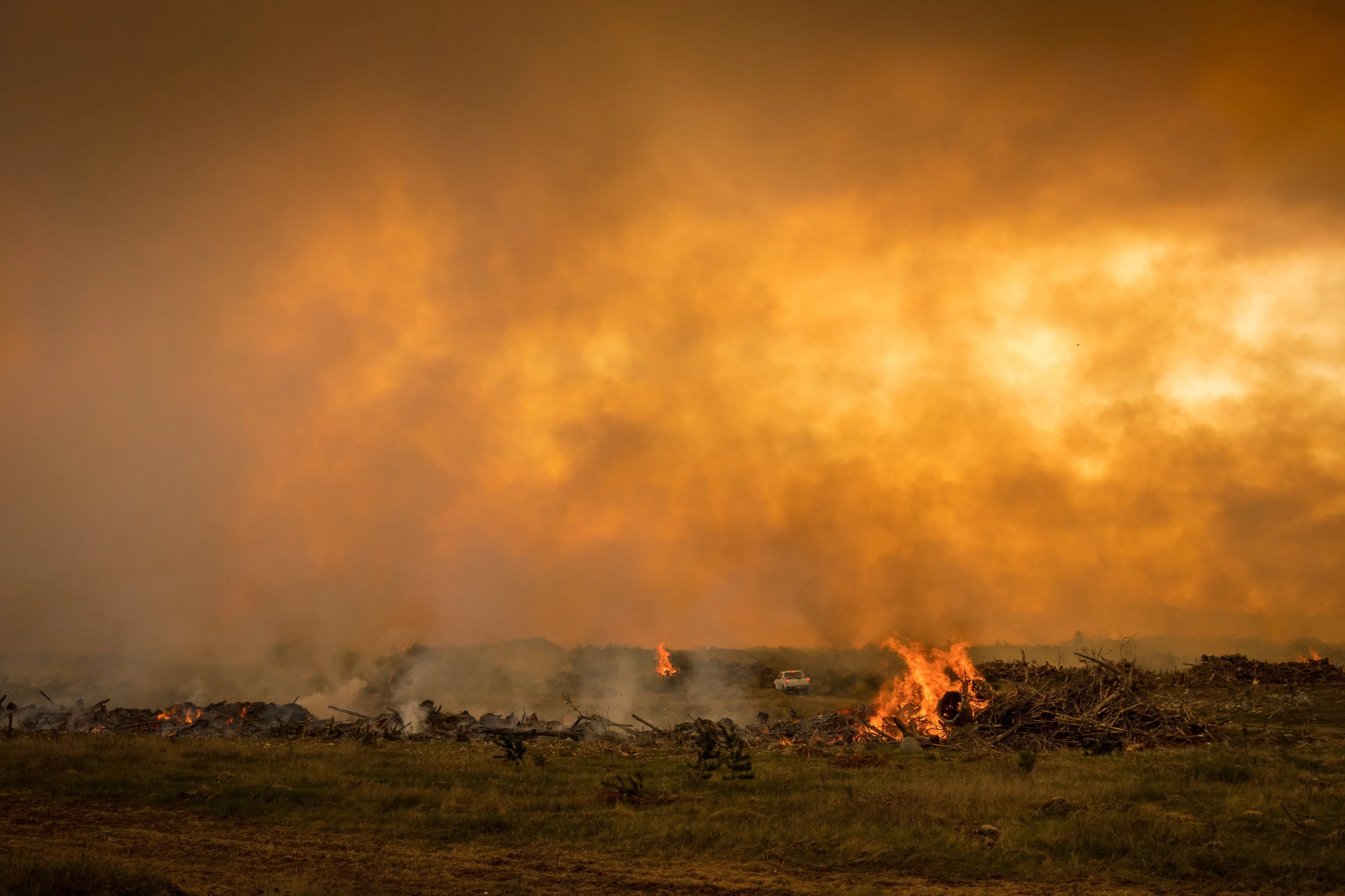 A huge controlled burn-off filled the air with smoke as\\u00A0felled wilding pines went up in flames by Lake Wardell, near Twizel, on Tuesday. Photo: Shellie Evans.