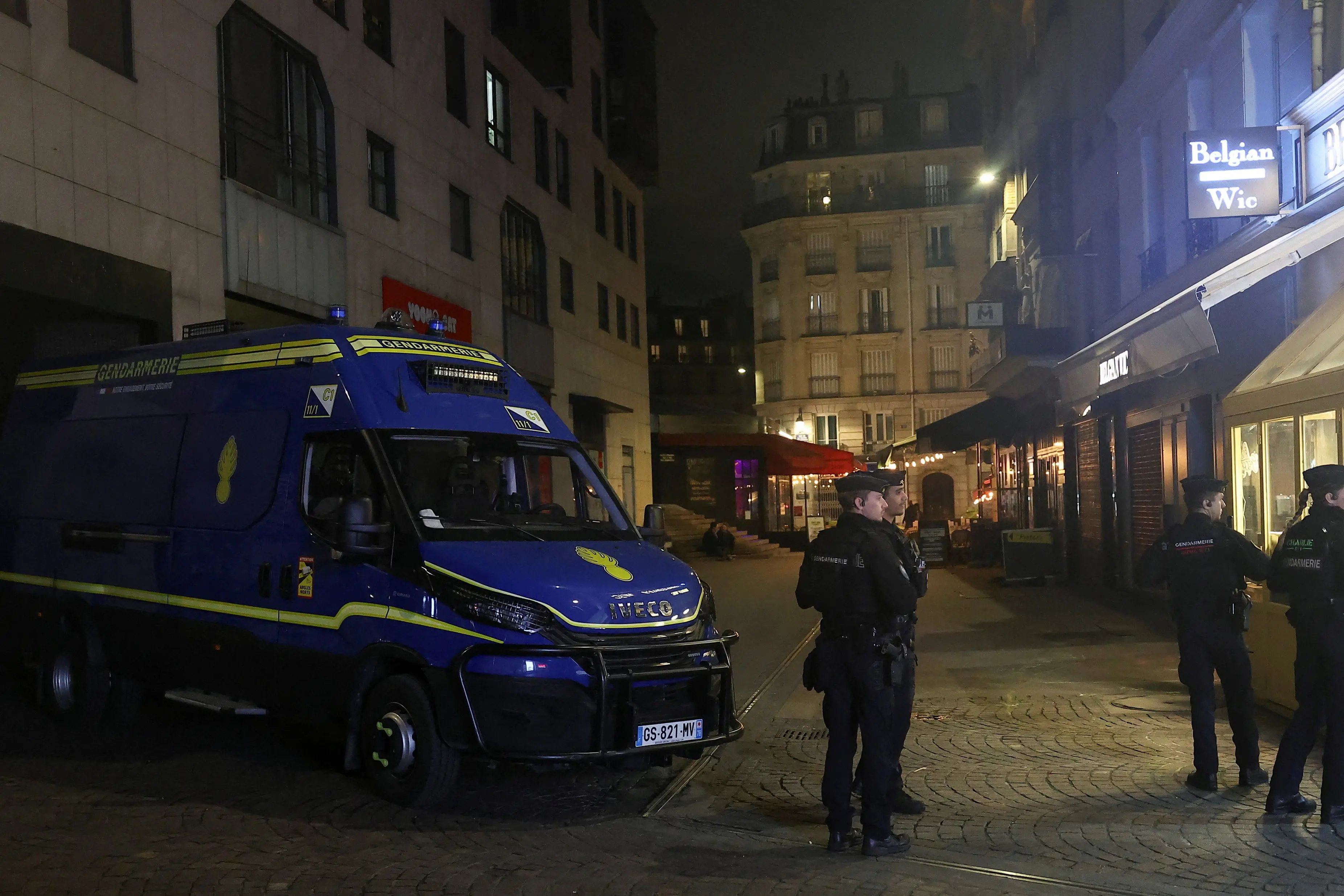 French gendarmerie patrol during the nighttime curfew following weekend unrest in Paris. Photo: Reuters