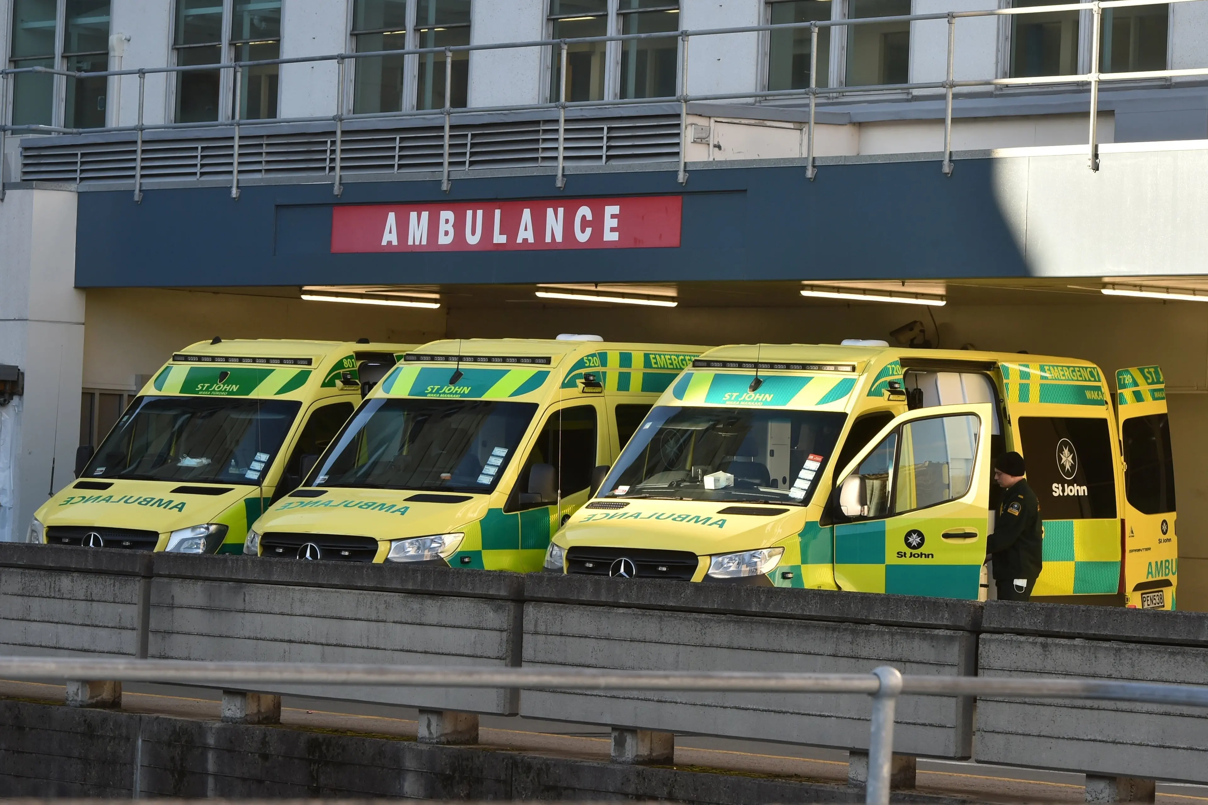 Ambulances parked outside the Emergency department of Dunedin Hospital. PHOTO: Gregor Richardson