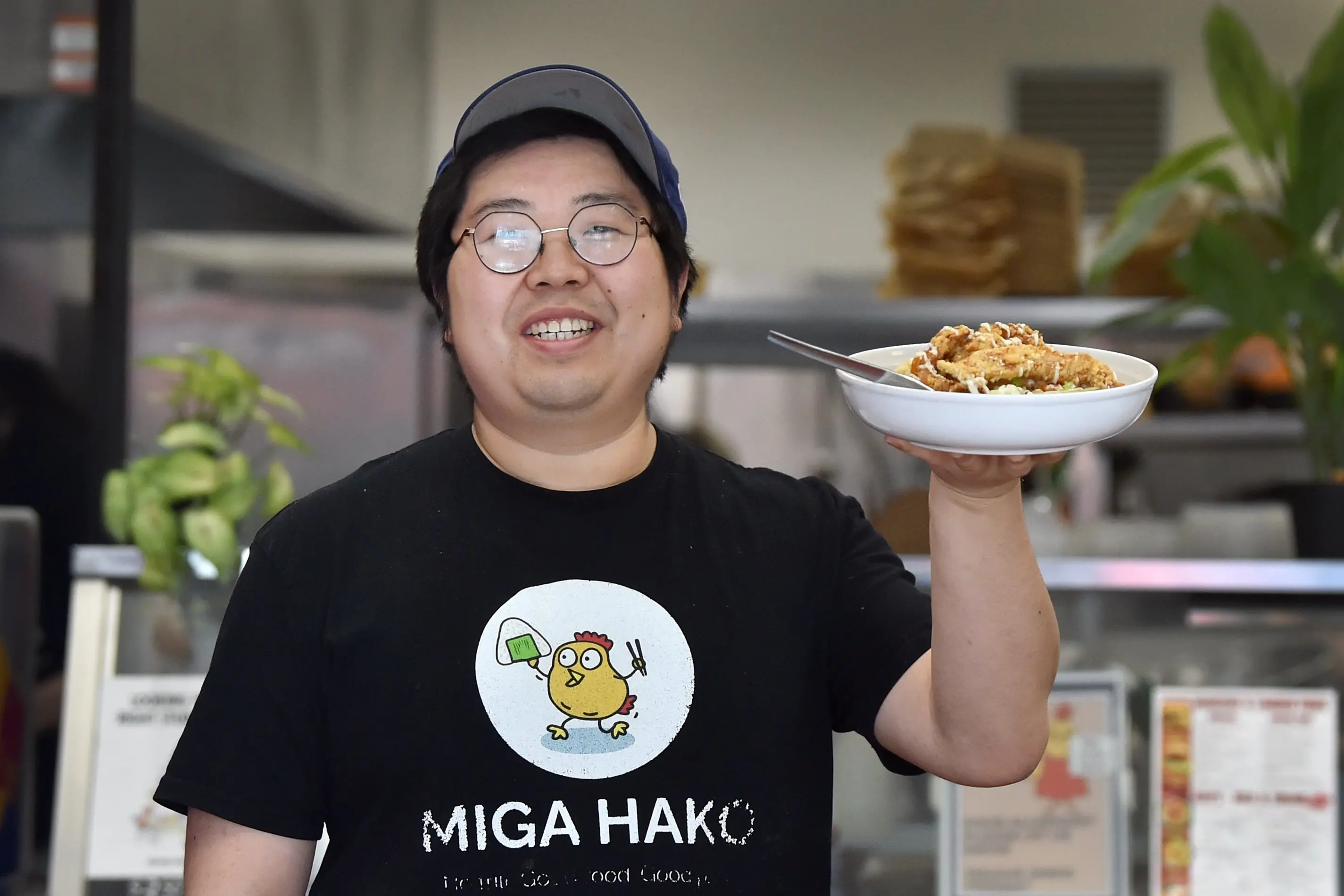 Miga Hako owner Richard Lim at his George St restaurant which reopened in a limited capacity on Wednesday following an extended closure. Photo: Peter McIntosh