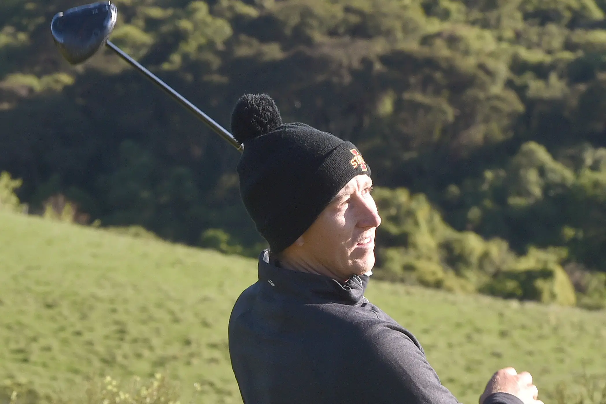 Zach May watches his drive during the South Island interprovincial at Balmacewen on Sunday. Photo: Gregor Richardson