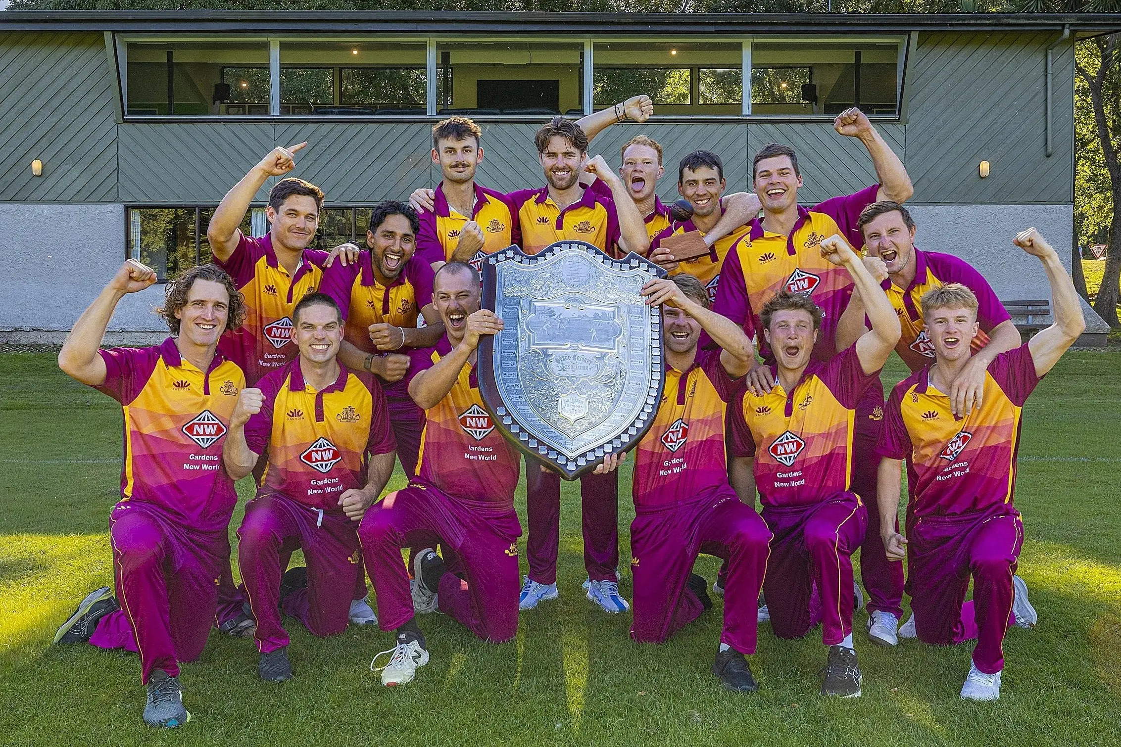 North East Valley celebrate winning the Bing Harris Shield last season. The shield will be on display this weekend at the club\\'s centenary celebrations. Photo: Supplied.