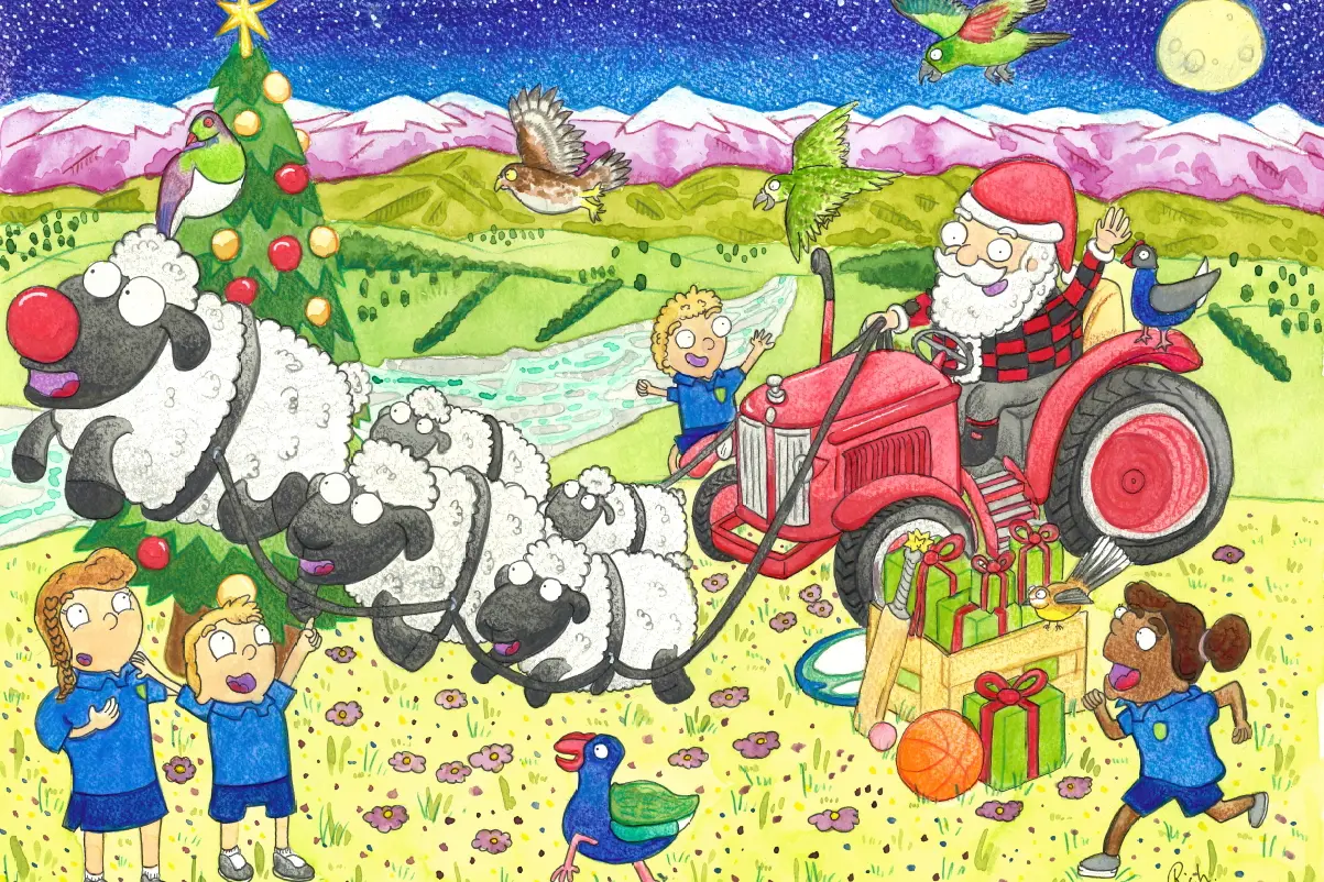 Rural Christmas . . . A draft of a rural Christmas the Loburn School will use to create a window at Ballantynes in Christchurch for its annual window competition. The official window opening takes place on November 21 with people voting in store for the People\\'s Choice Award. Sketch: Richard Clingham