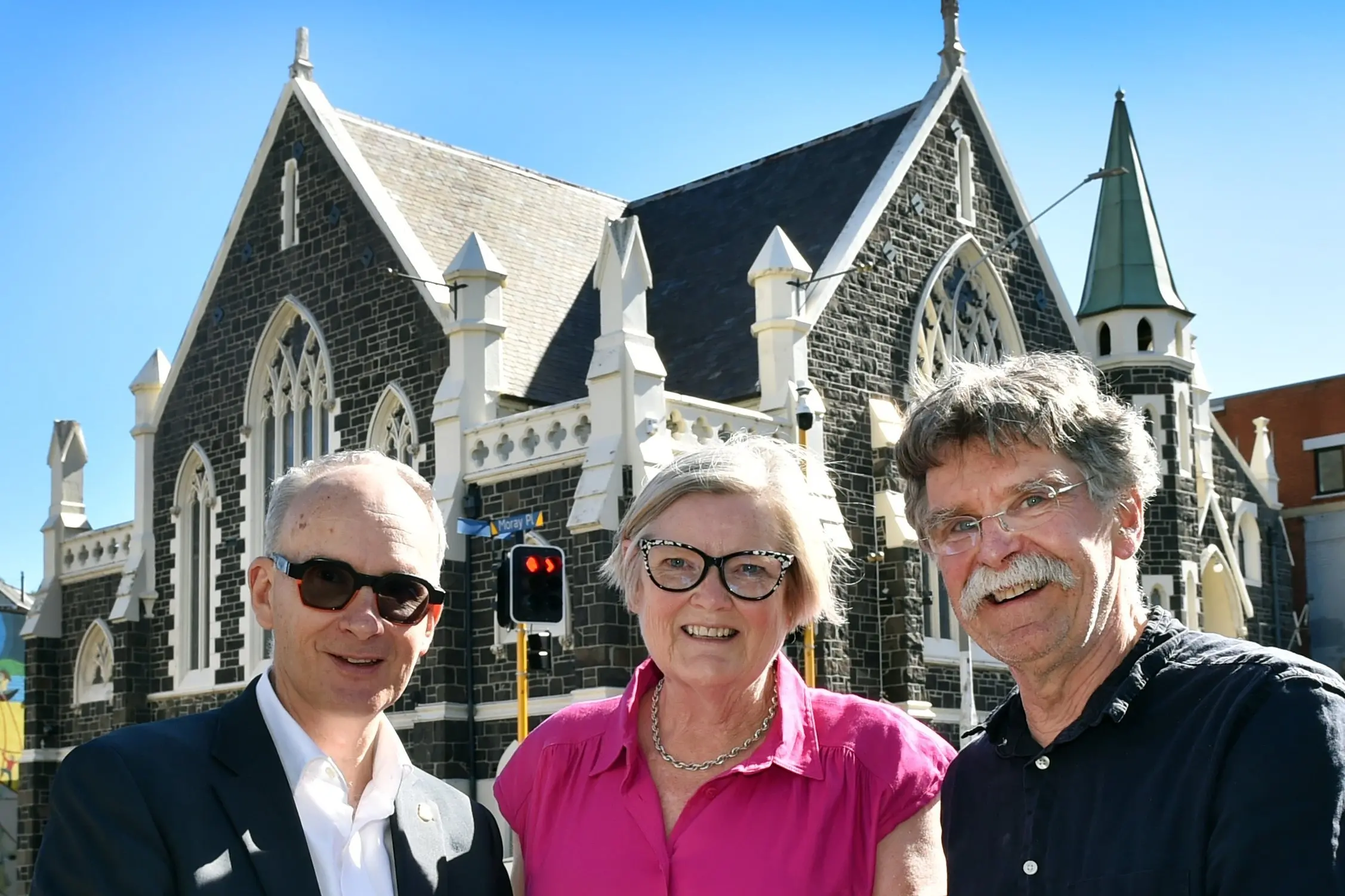 Andrew Hamilton, Irene Mosley and Ted Daniels plan to bring performing arts back to the former Fortune Theatre in Dunedin. Photo: Peter McIntosh\\u00A0