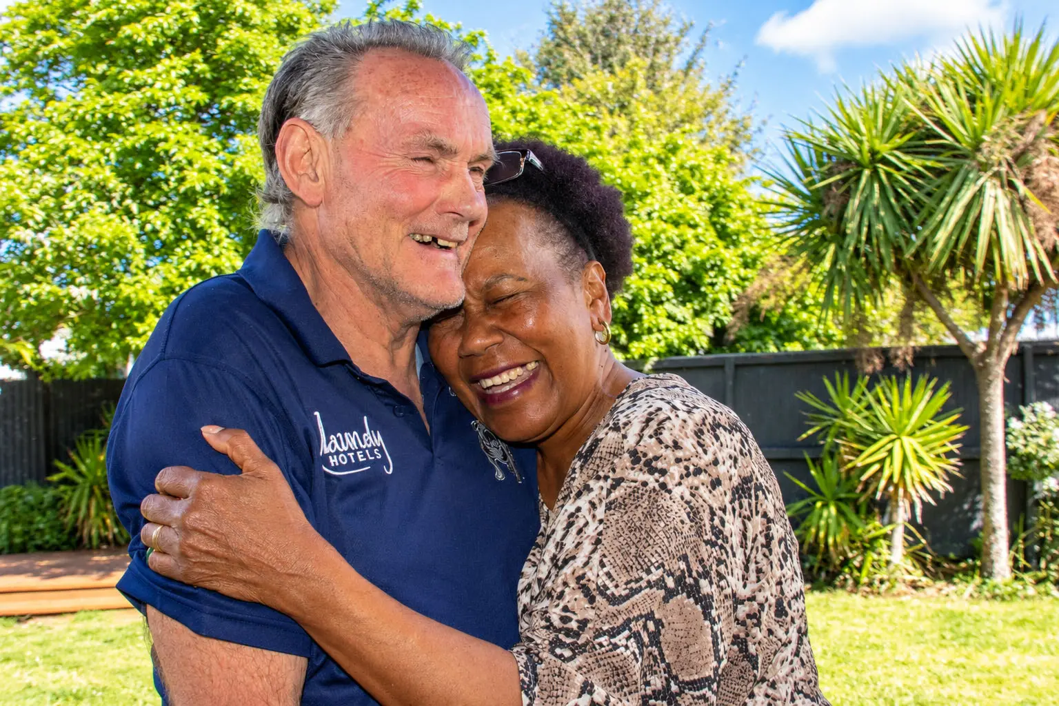 Sala Ahlbrandt and her husband Graeme Ahlbrandt at home after he was discharged from hospital. Photo: Geoff Sloan