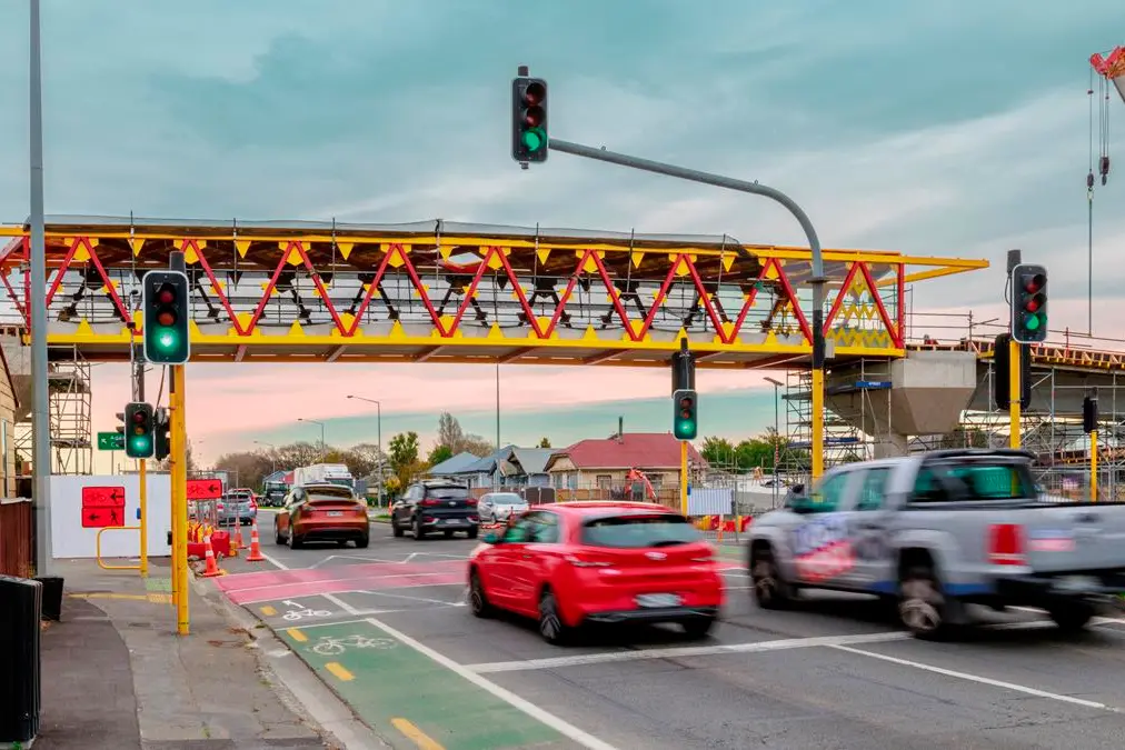 An image showing the gold and yellow colours of the new bridge. Photo: Christchurch City Council