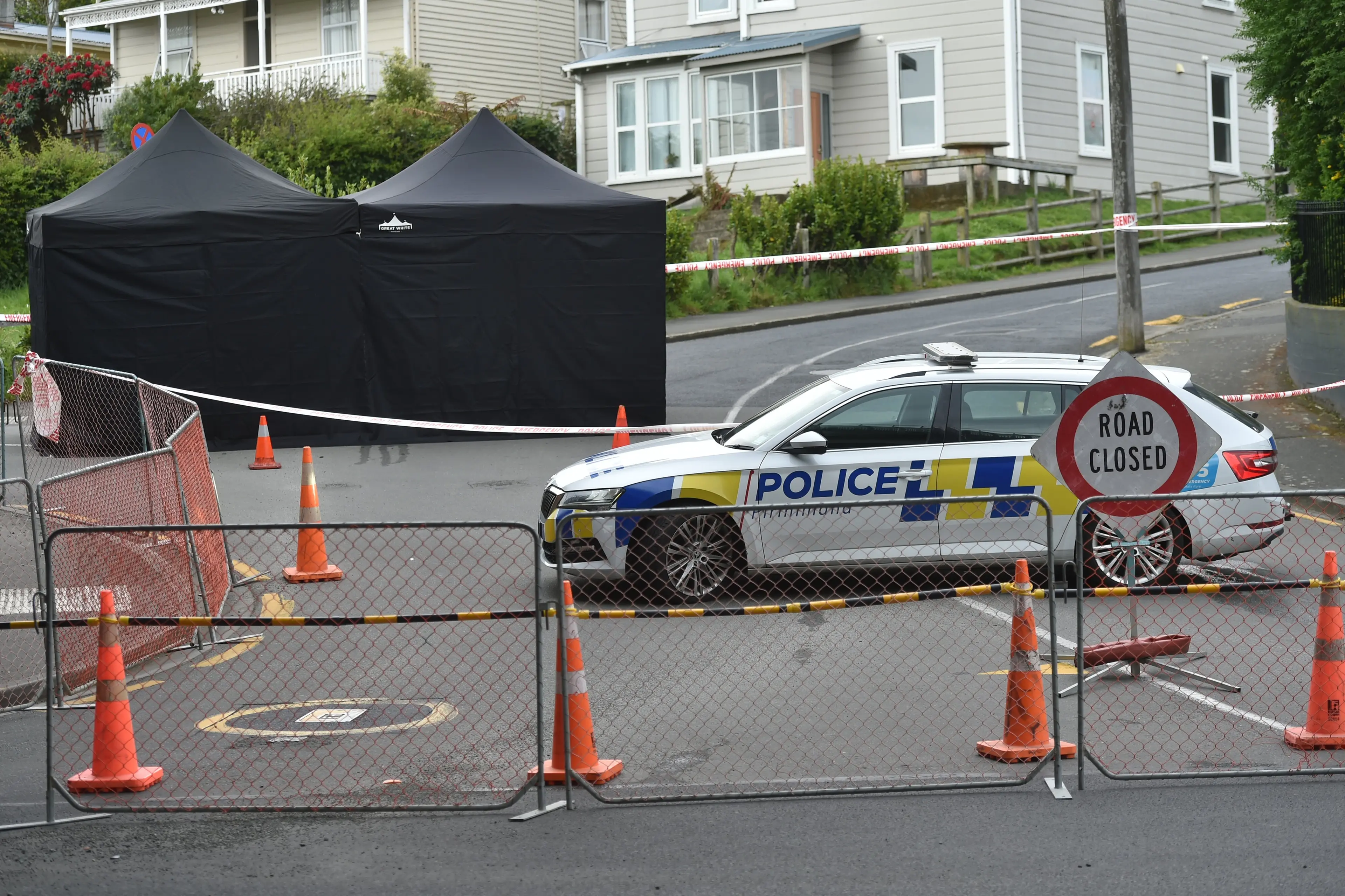 Police at a closed off Leckhampton Court, in South Dunedin, while undertaking a forensic investigation into the death of 40-year-old David Noah last month. Photo: Gregor Richardson