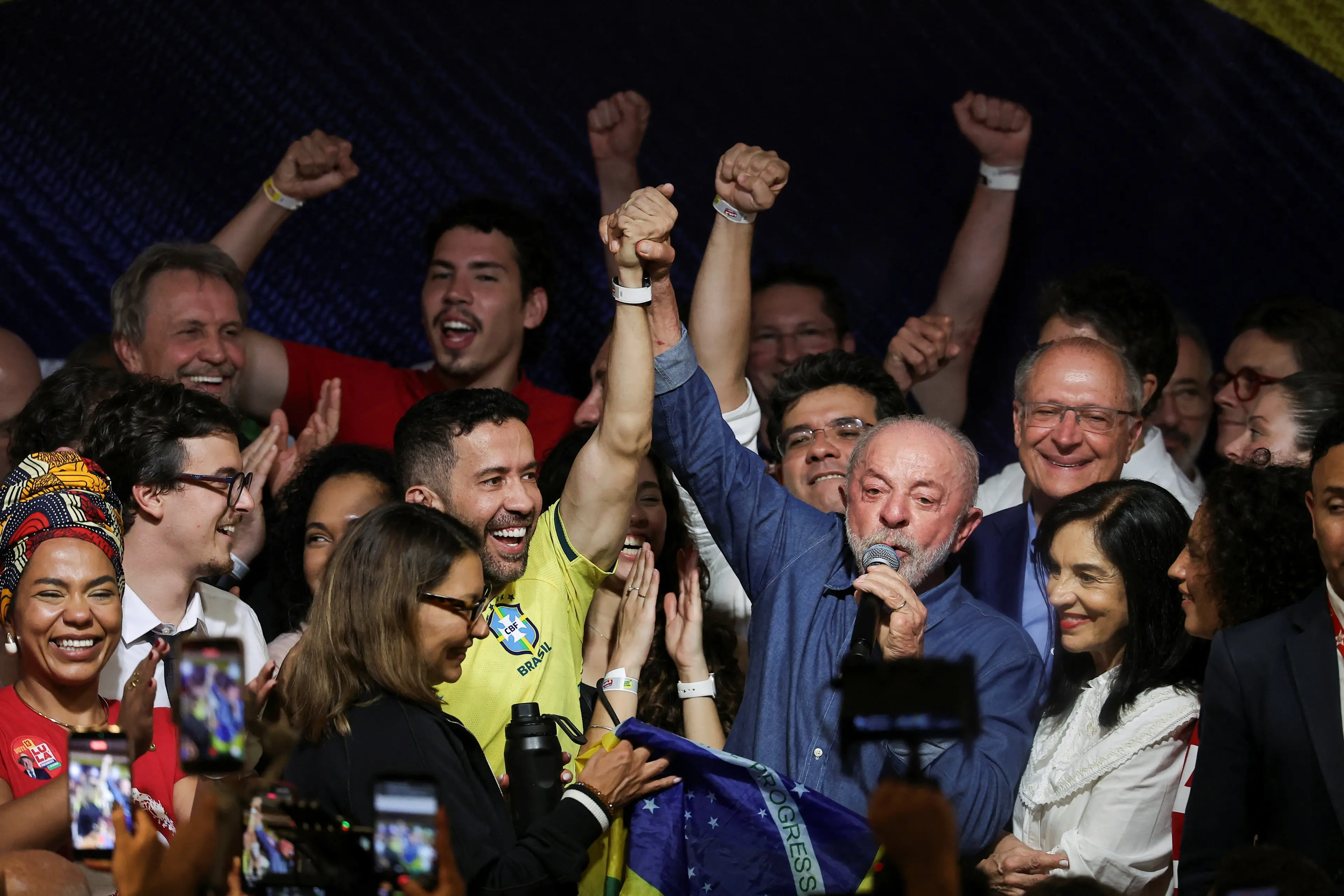 Brazilian President Luiz Inacio Lula da Silva speaks as he celebrates his election victory in Sao Paulo. Photo: Reuters