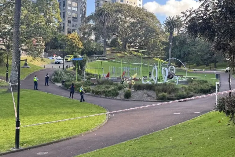 A cordon around the playground in Myers Park after the incident. Photo: RNZ