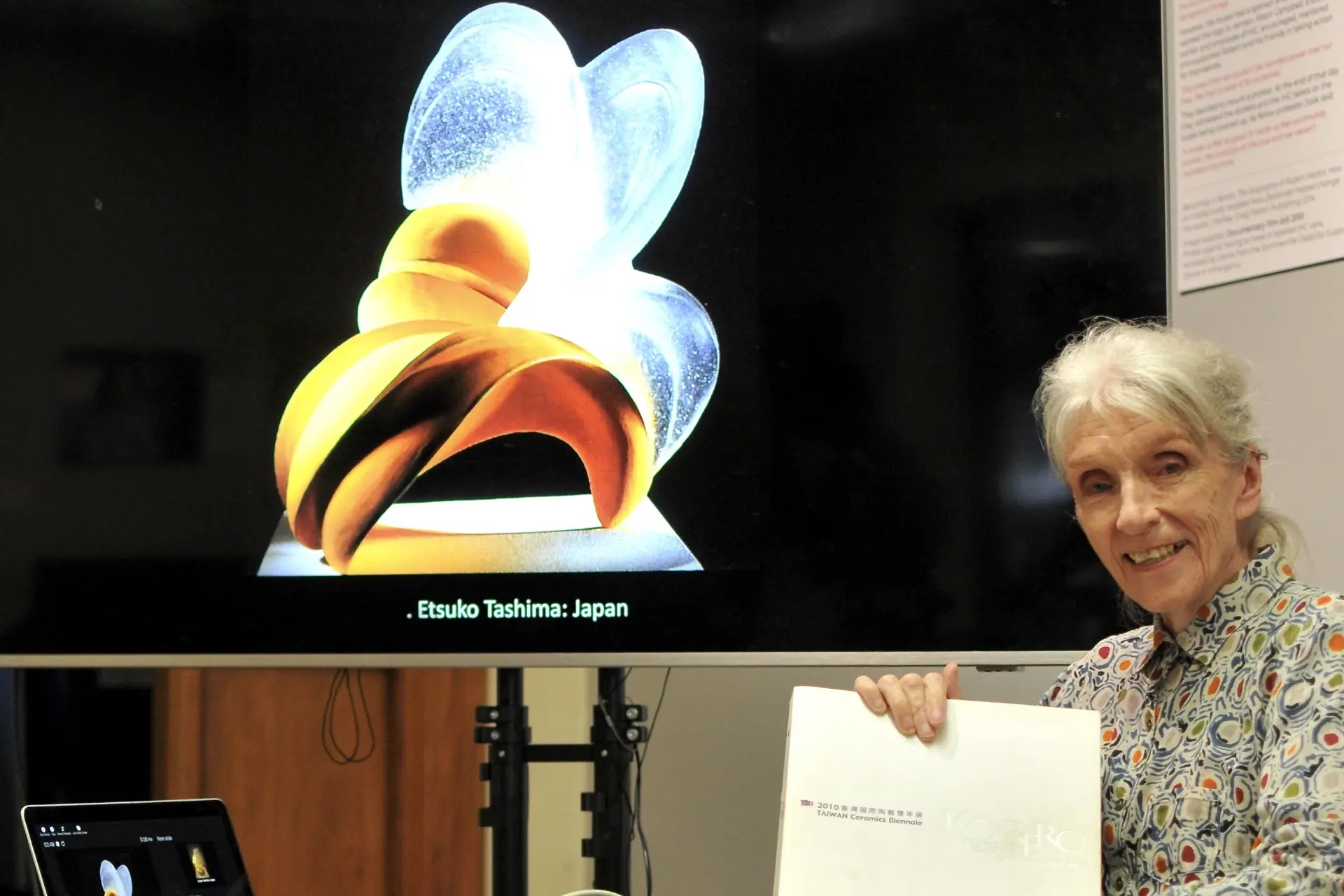 Guest speaker... Internationally acclaimed Auckland ceramicist Moyra Elliott, who has been the Oxford Gallery Artist in Residence this month, gave a public talk with an accompanying slideshow at the Chamber Gallery in the Rangiora Library last Sunday. Moyra\\u2019s talk was specifically about her work as curator for the 2010 Taiwan Ceramics Biennale. PHOTO: SHELLEY TOPP