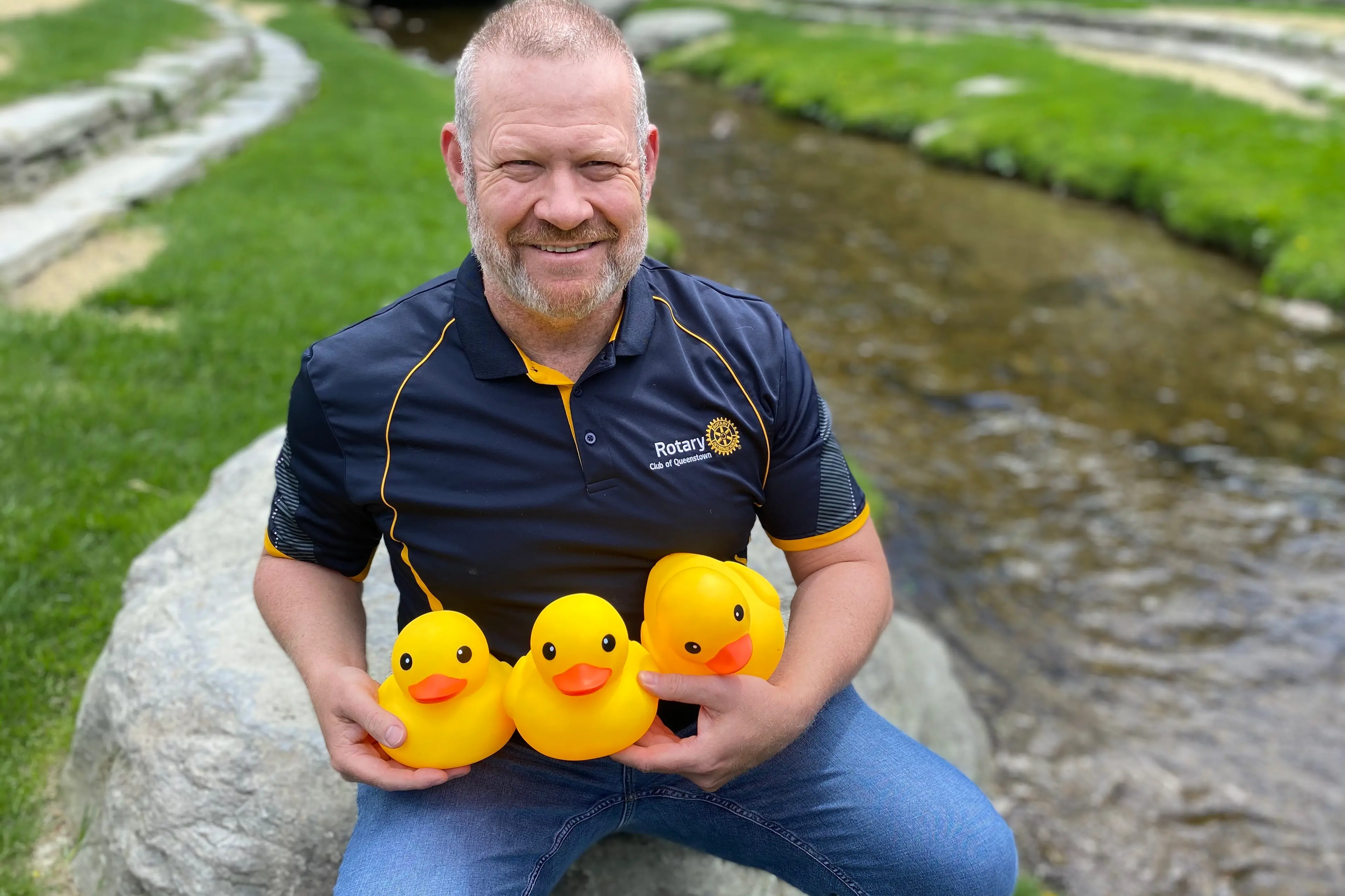 Box of fluffies: Rotary duck race organiser Tim Wilshire getting his ducks in a row. Photo: Philip Chandler