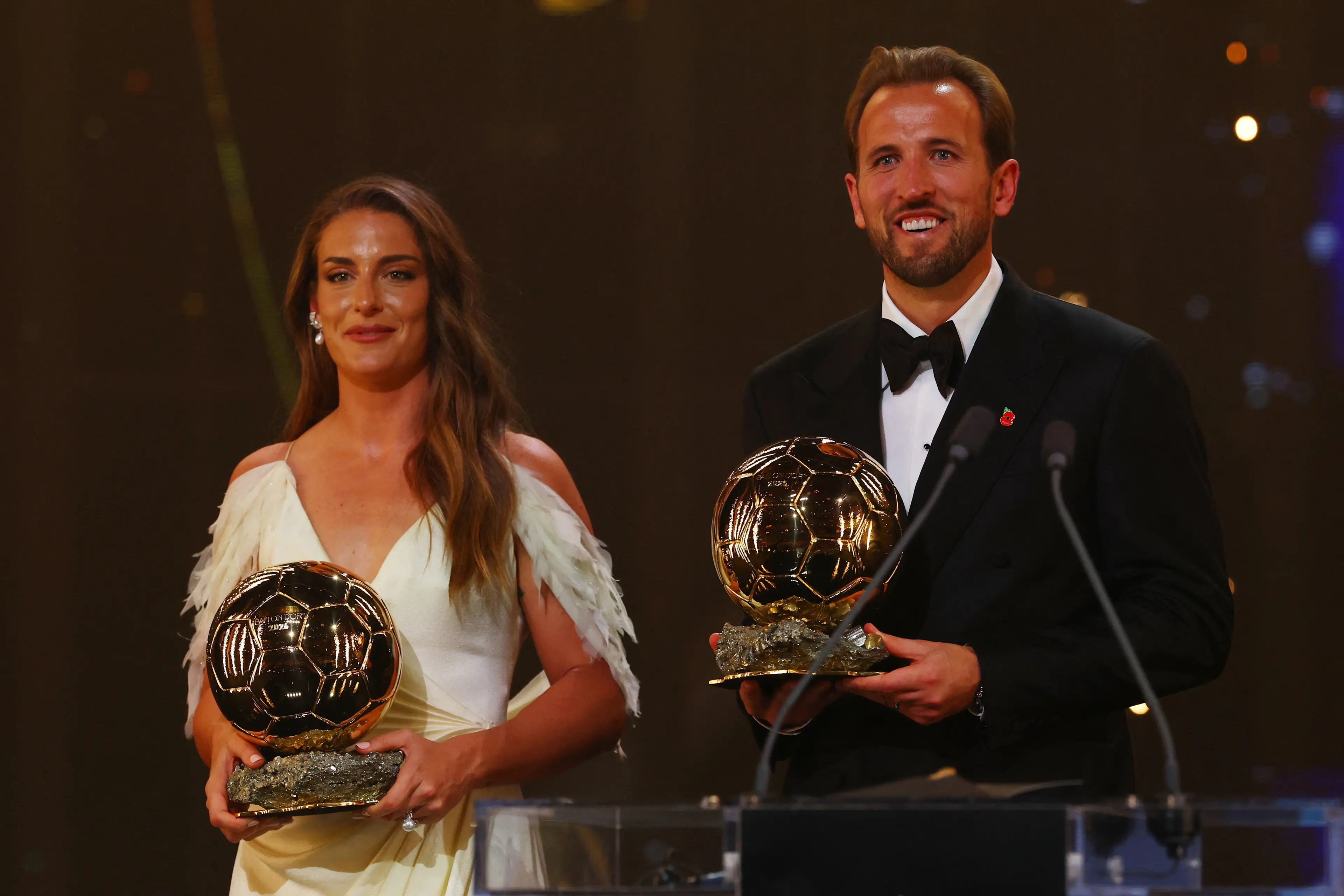 <p>London City Lionesses' Alexia Putellas poses with Bayern Munich's Harry Kane after winning the Ballon d'Or awards. Photo: Action Images via Reuters/Matthew Childs</p>\\n