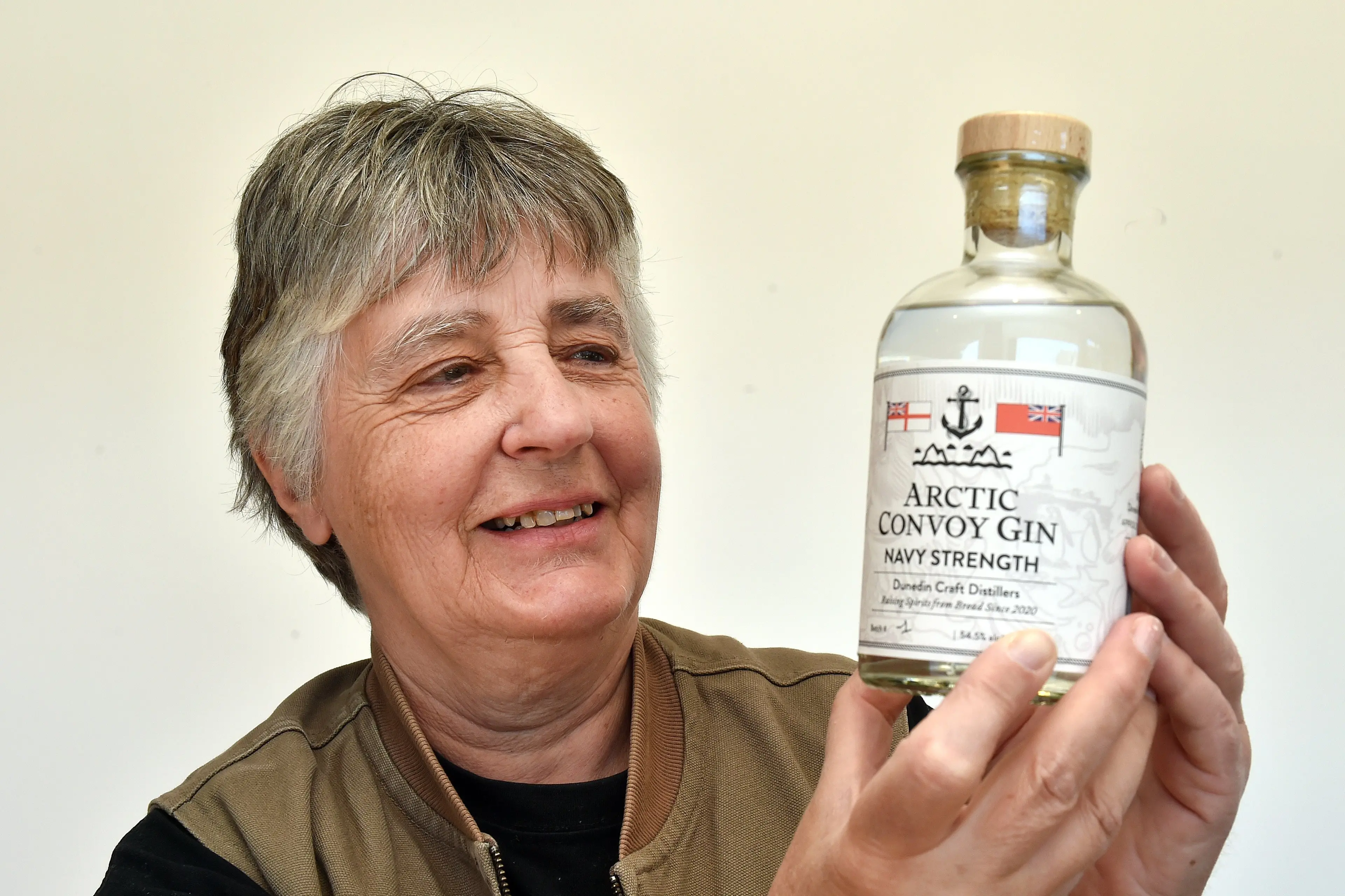 Dunedin Craft Distillers co-founder Jenny McDonald with the distillery\\'s Arctic Convoy Gin. Photo: Gregor Richardson