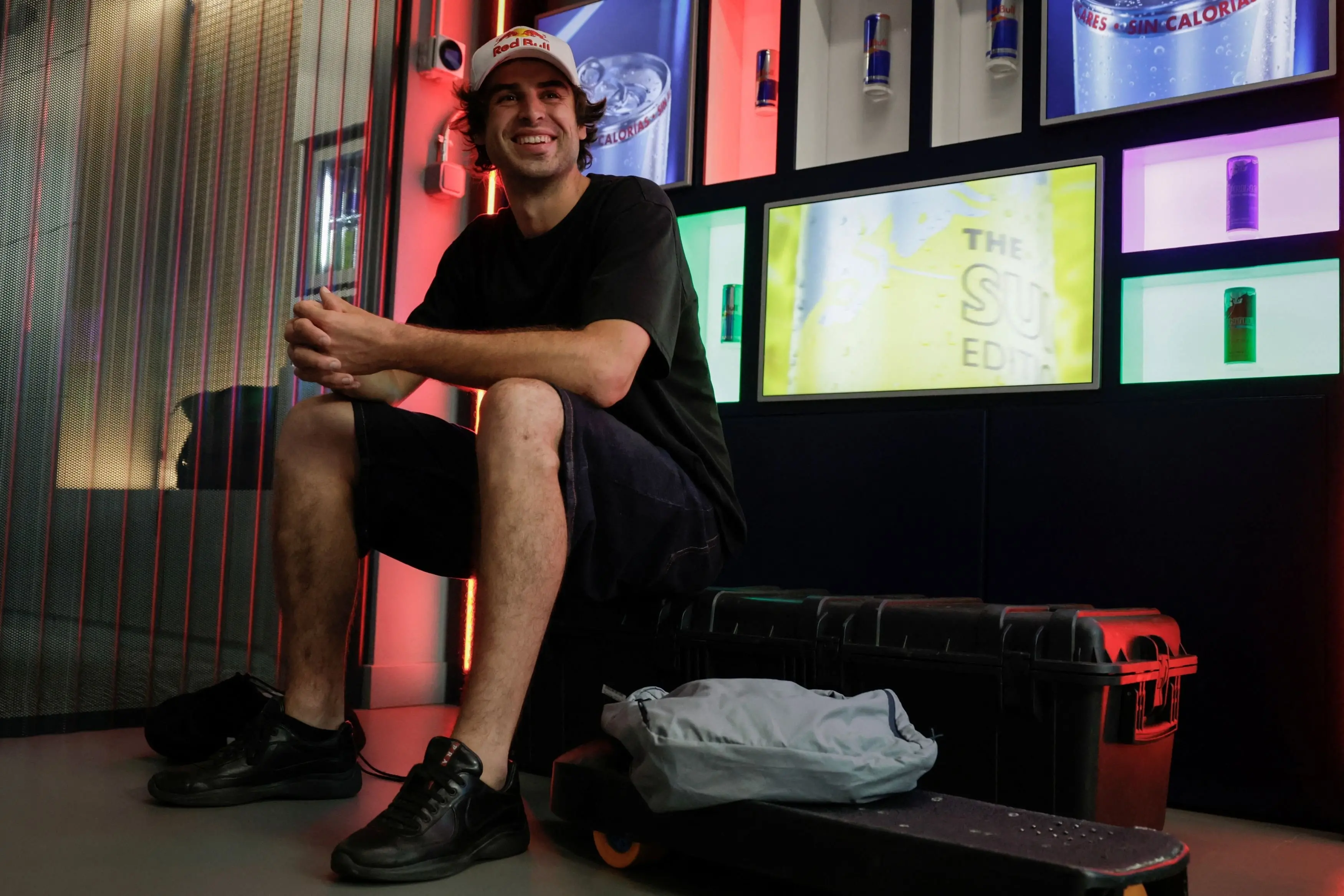 Spanish downhill skateboarder Diego Poncelet in a rare stationary moment. Photo: Reuters