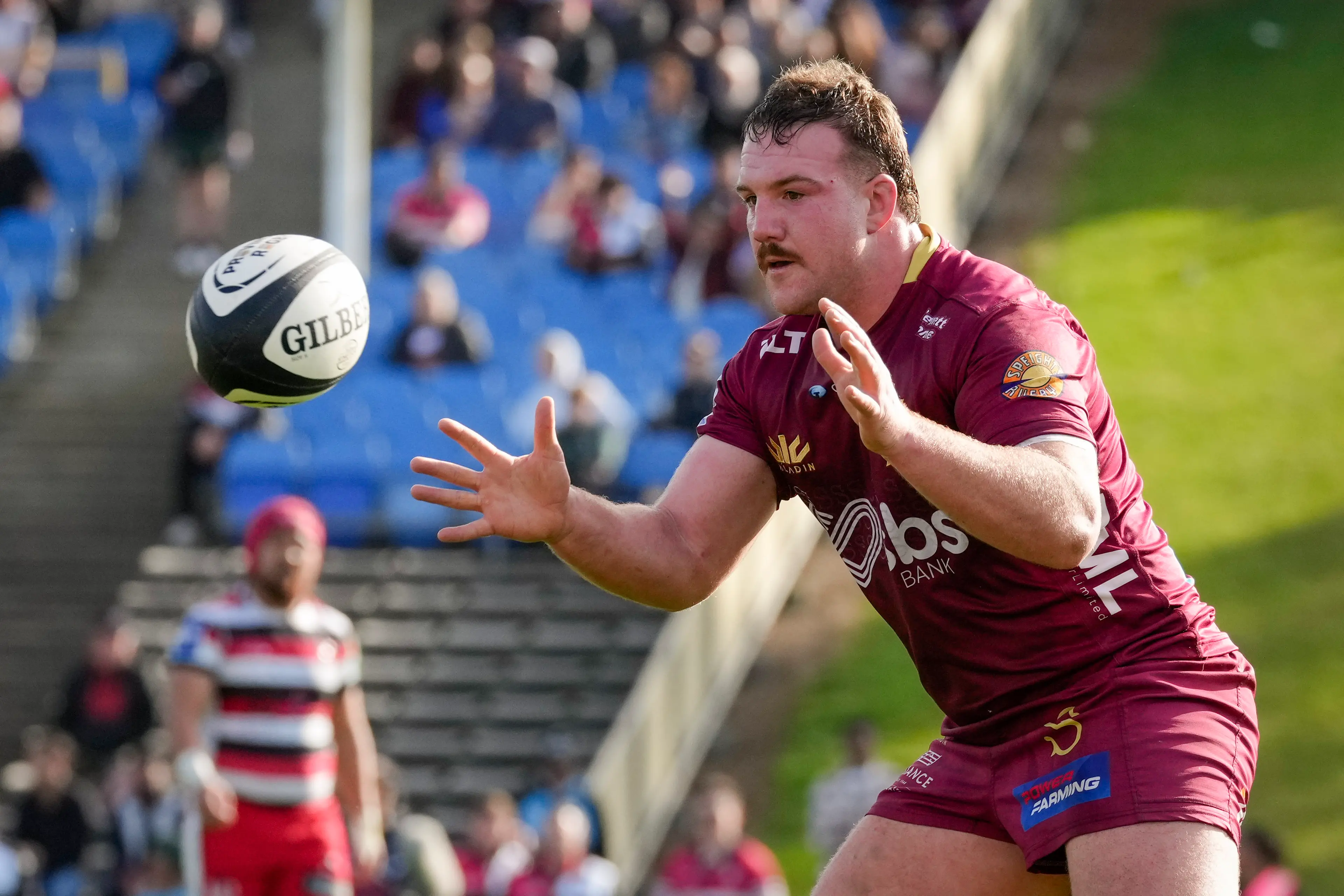Southland prop Jack Sexton receives a pass during the NPC game against Counties-Manukau in Pukekohe last month. Photo: NZ Rugby/action press