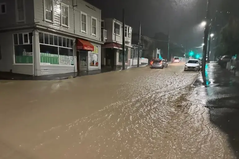 Flooding in the Wellington suburb of Mt Cook after thunderstorms and downpours hit the city in April. Photo: Supplied