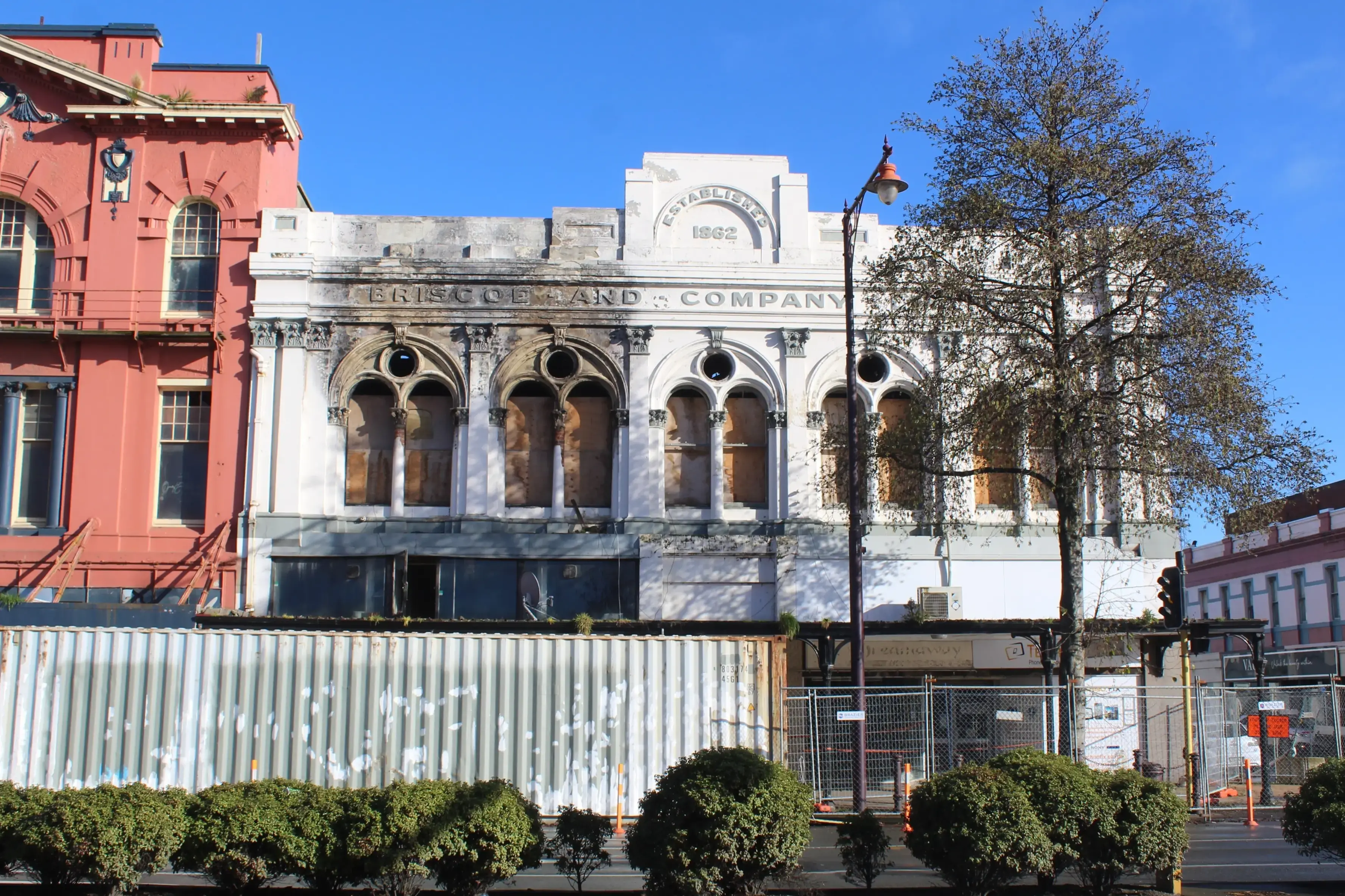 The burnt-out heritage-listed Briscoes building on the corner of Dee Street and Spey Street in Invercargill. Photo: Matthew Rosenburg