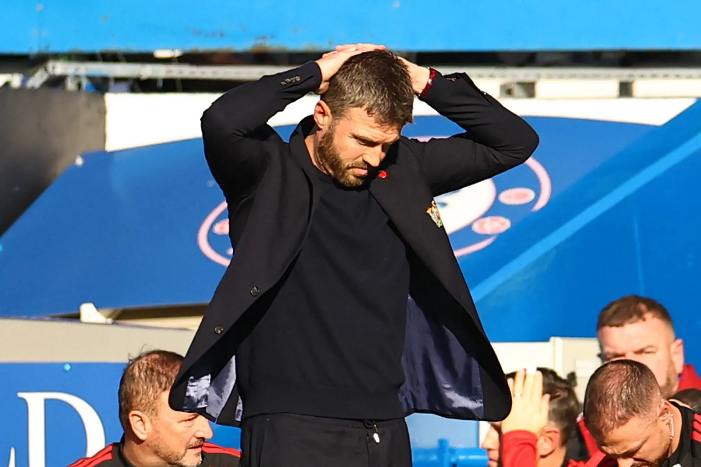 <p>Manchester United manager Michael Carrick reacts as his team slumps to a 2-0 loss. Photo: Reuters</p>\\n